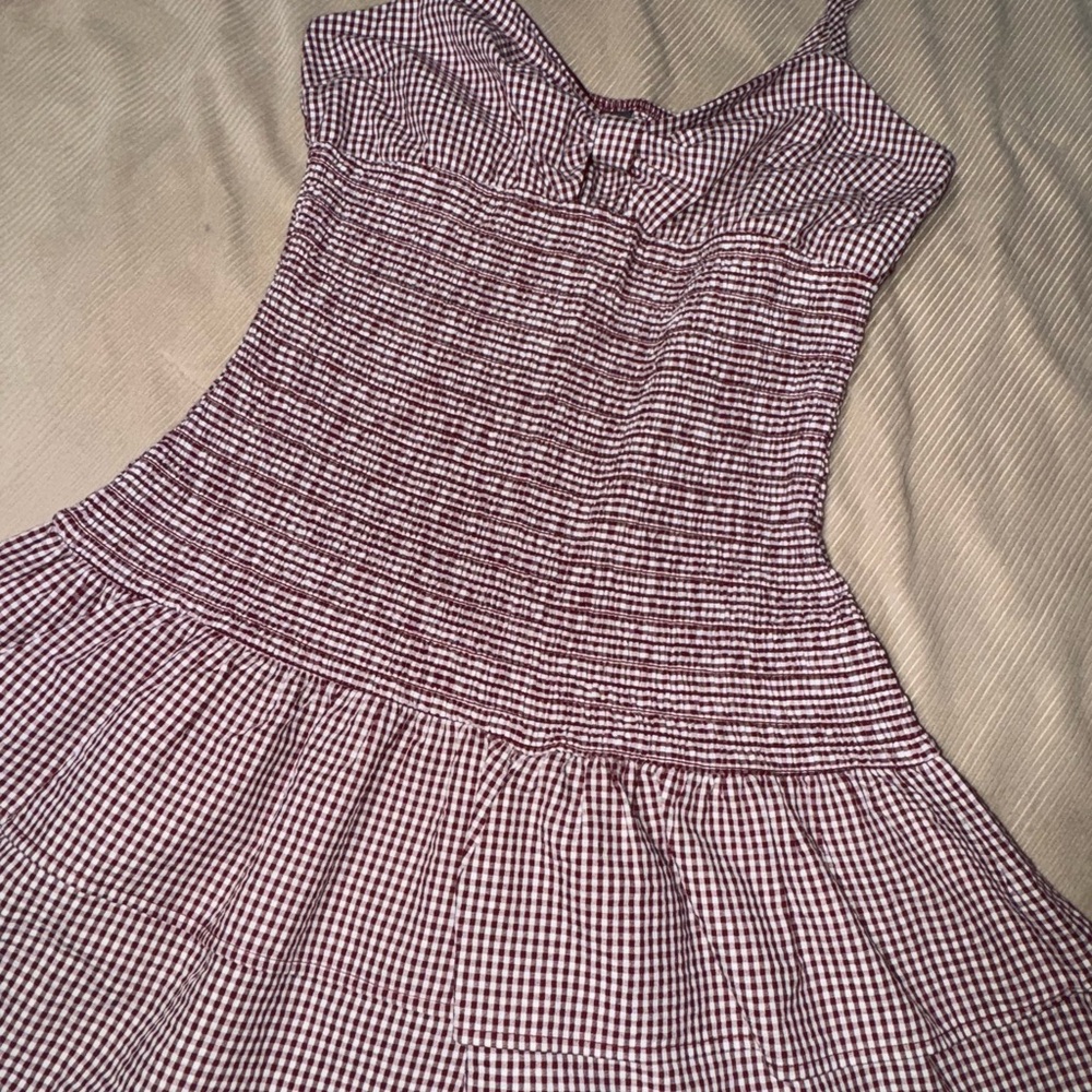 Maroon and White Gingham Dress